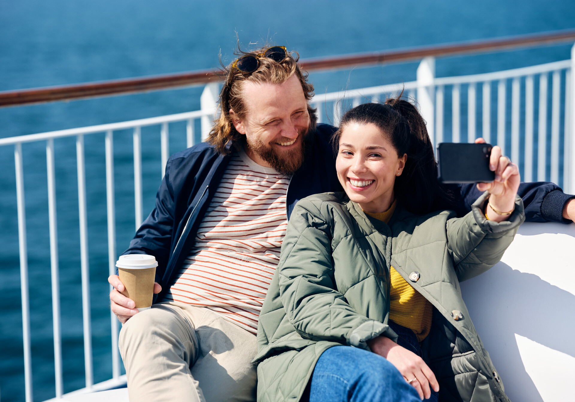 Couple Taking A Selfie On The Deck of the Scandlines ferry