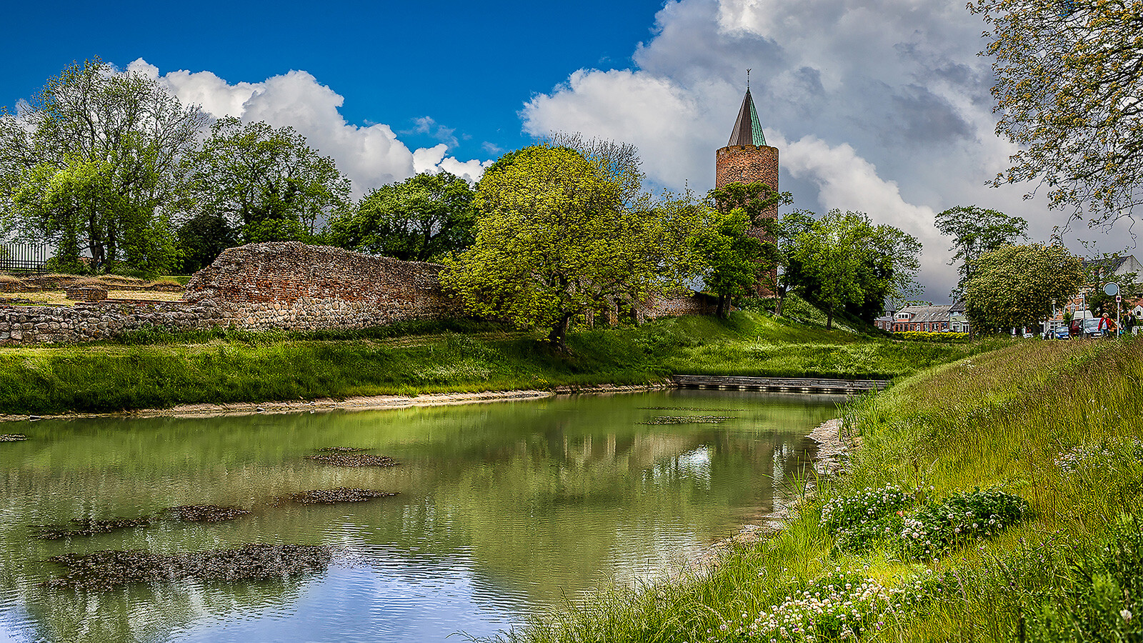 Landschaft mit dem alten Burg und Gänseturm in Vordingborg beim Burgzentrum