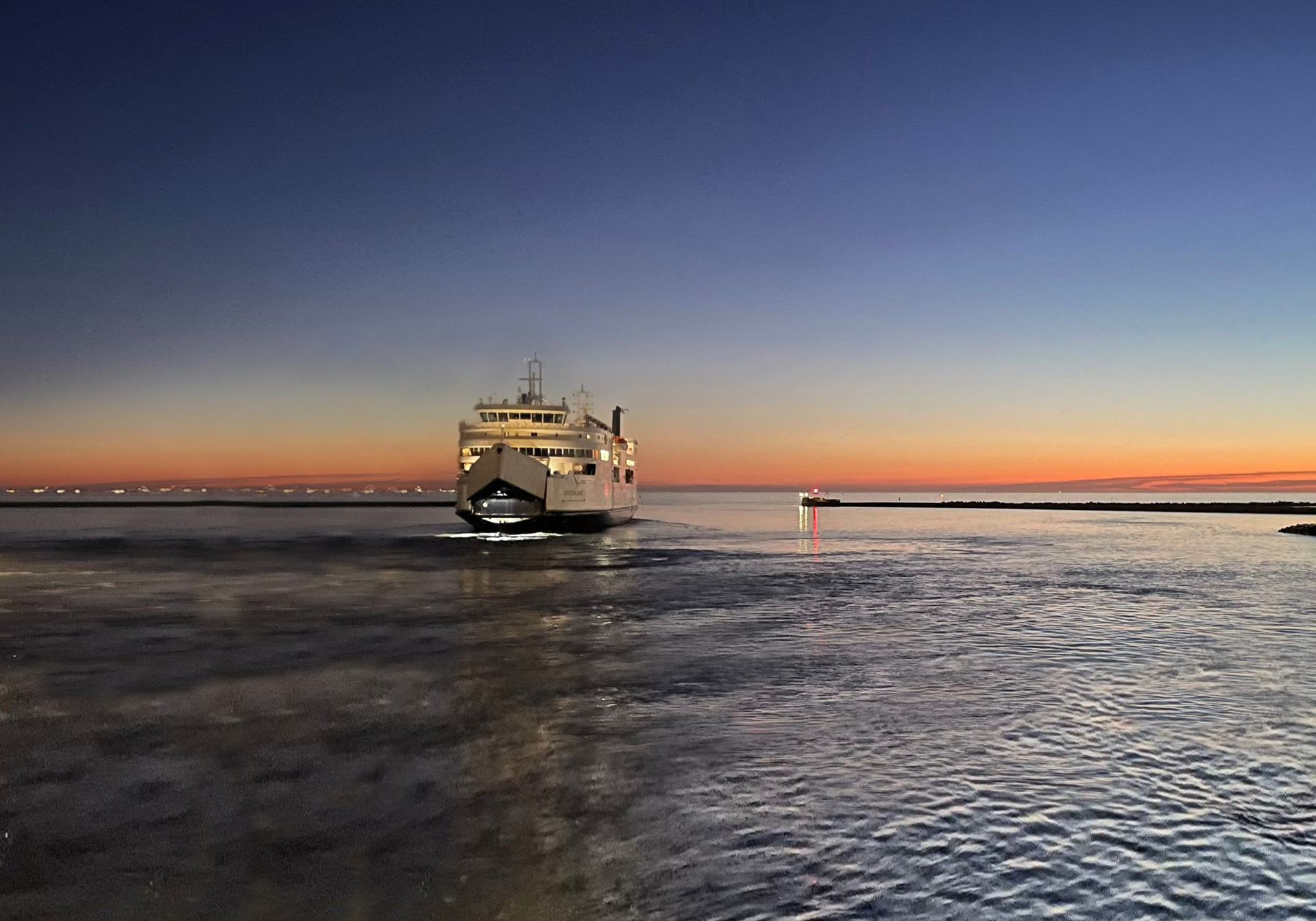 Ferry in sunset on the Rødby-Puttgarden route