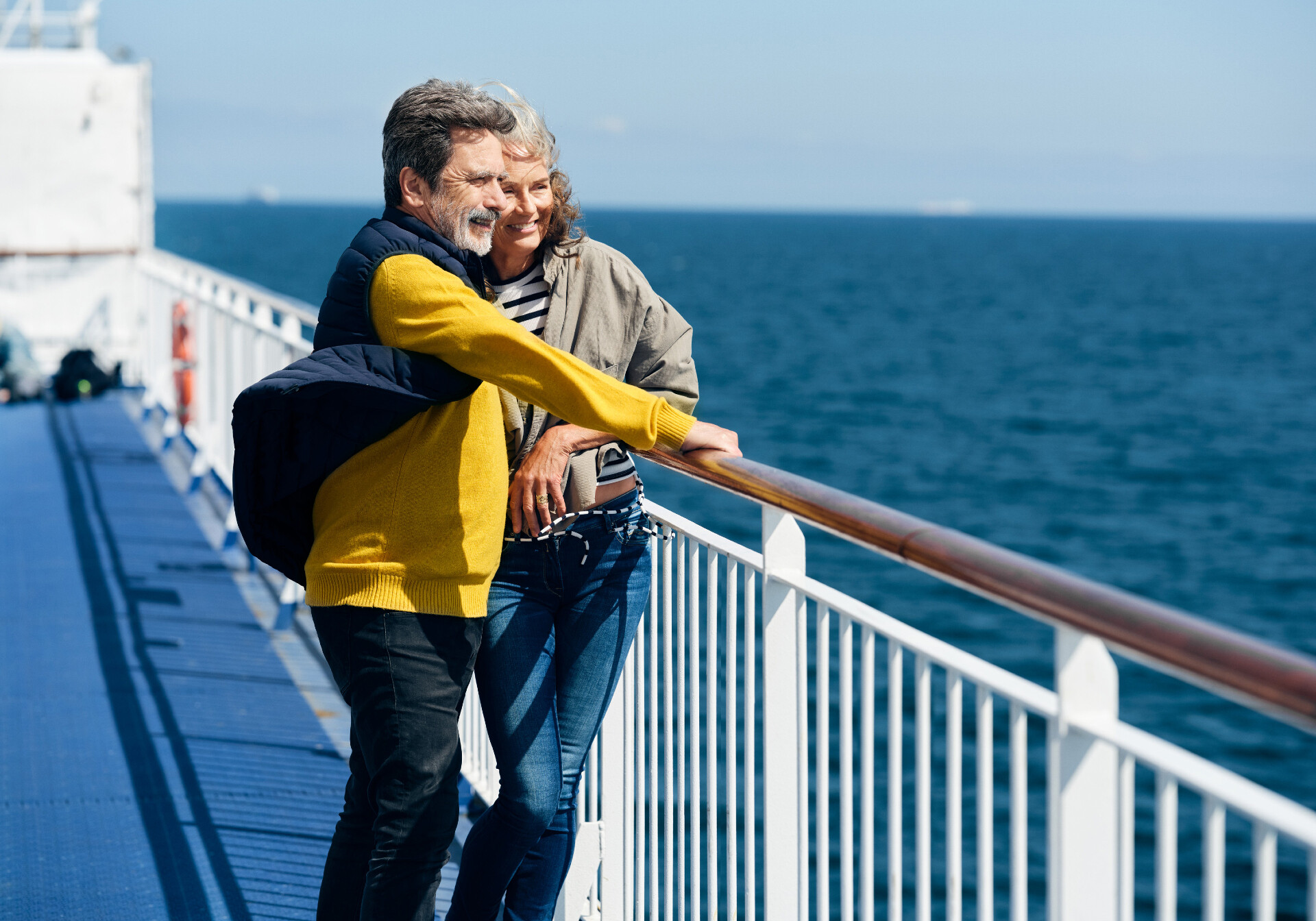 Couple On Sundeck of the Scandlines ferry Smiling 