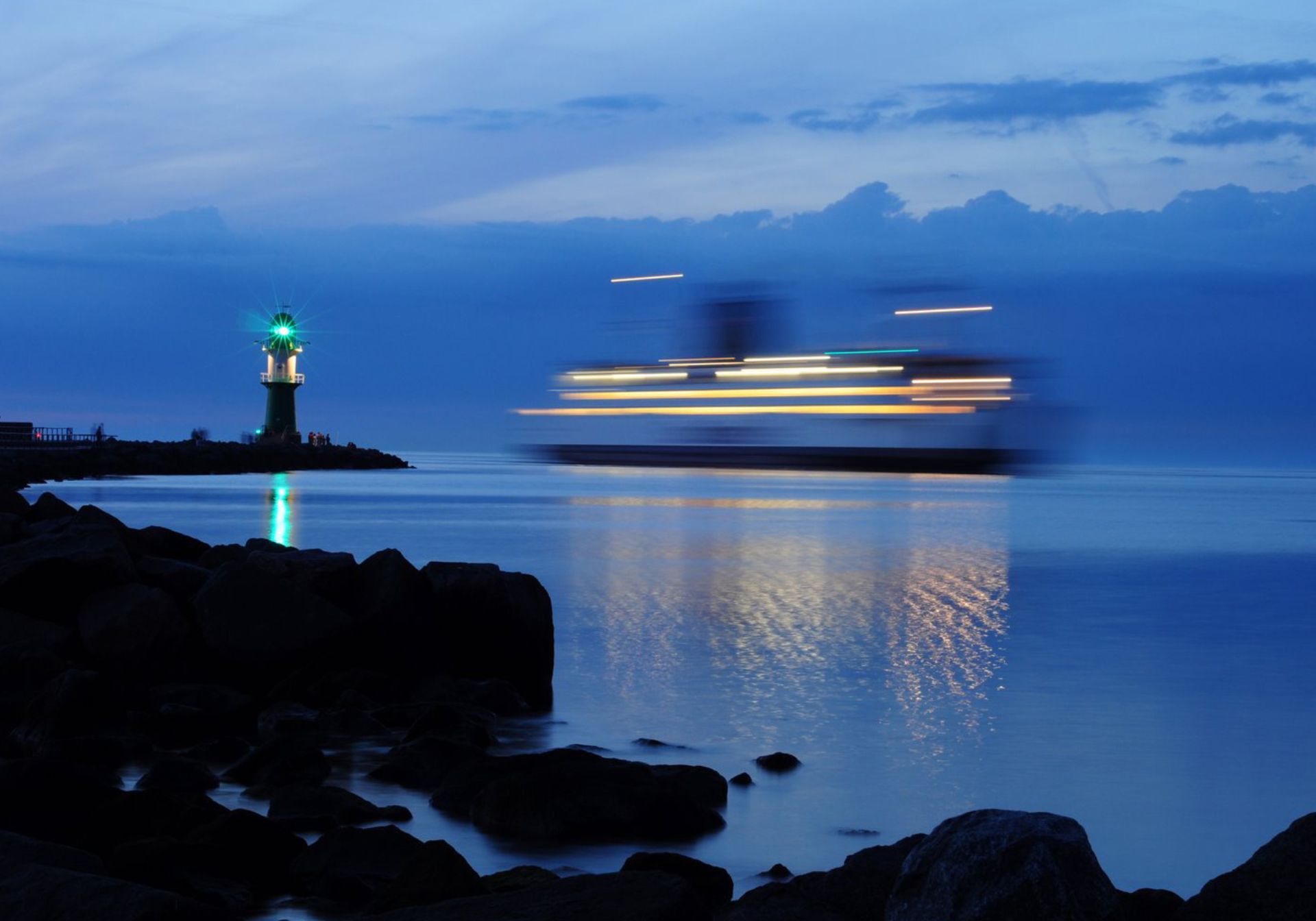 Ferry at Rostock by night